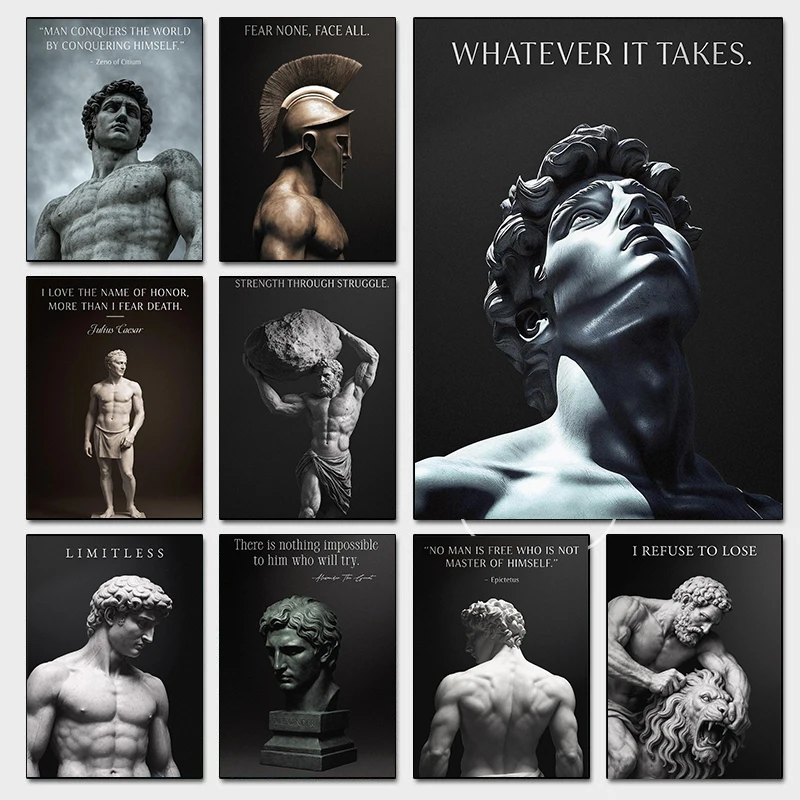 Classical Statue Art Masculine Inspirational Quotes Posters Philosophy Prints Canvas Painting Wall Art Pictures Home Room Decor