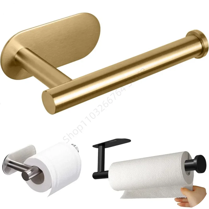 New Stainless Steel Self Adhesive Toilet Paper Towel Holder Wall Mount No Punching Bathroom Kitchen Tissue Towel Roll Dispenser