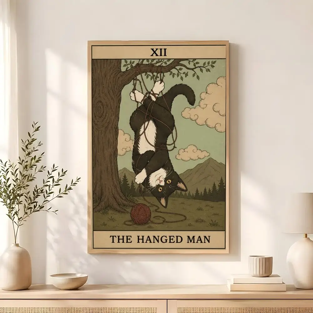 Cat Vintage Tarot Cute Sun Moon Poster Wall art poster artistic painting for living room home decoration  also ideal as a gift