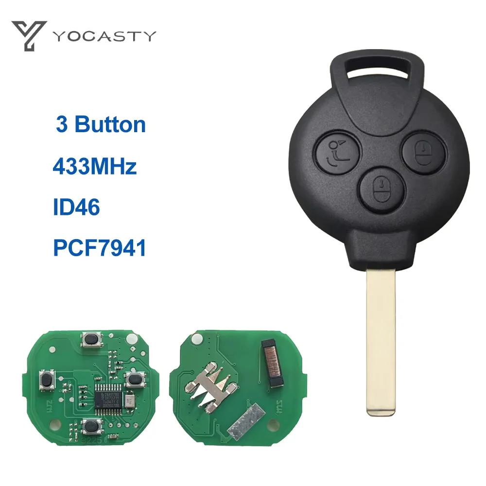 

YOCASTY 3 Buttons 433MHz ID46 Chip PCF7941 Remote Car Key For Mercedes Benz Smart Fortwo 451 2007 2008 2009 2010 2011 2012 2013