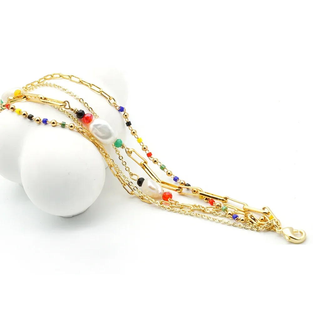 

Long Bohemian Necklace Women, Beaded Multi Layered Necklace Gold