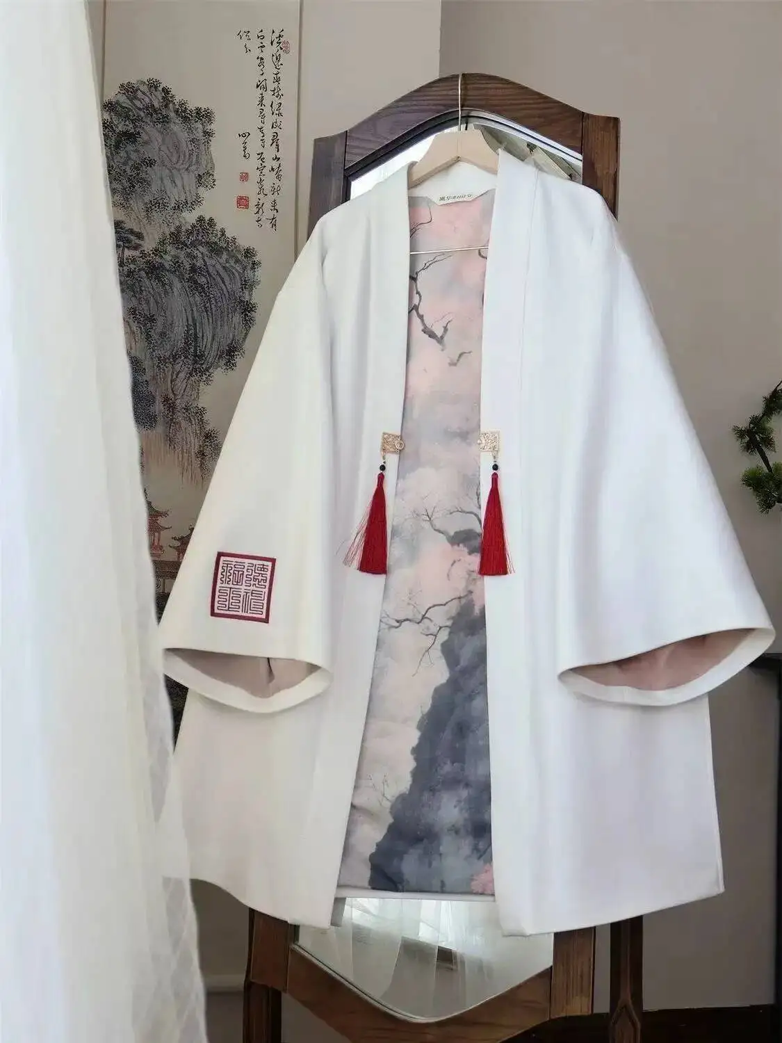 Hanfu Inspired Embroidery Tops Men Women New Chinese Style Mid-length Robe Vintage Spring Autumn Anime Game Event Outfits Bisex