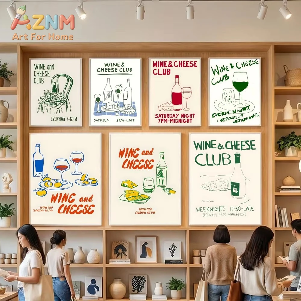 

1pc Wine And Cheese Club Art Print Poster Home Room Decoration