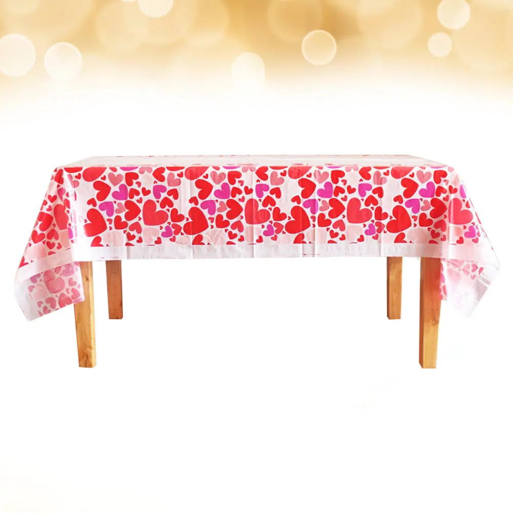 

Heart Pattern Disposable Tablecloths Plastic Picnic Table Covers Table Decor Party Supplies for Festival Wedding Birthday (Red)