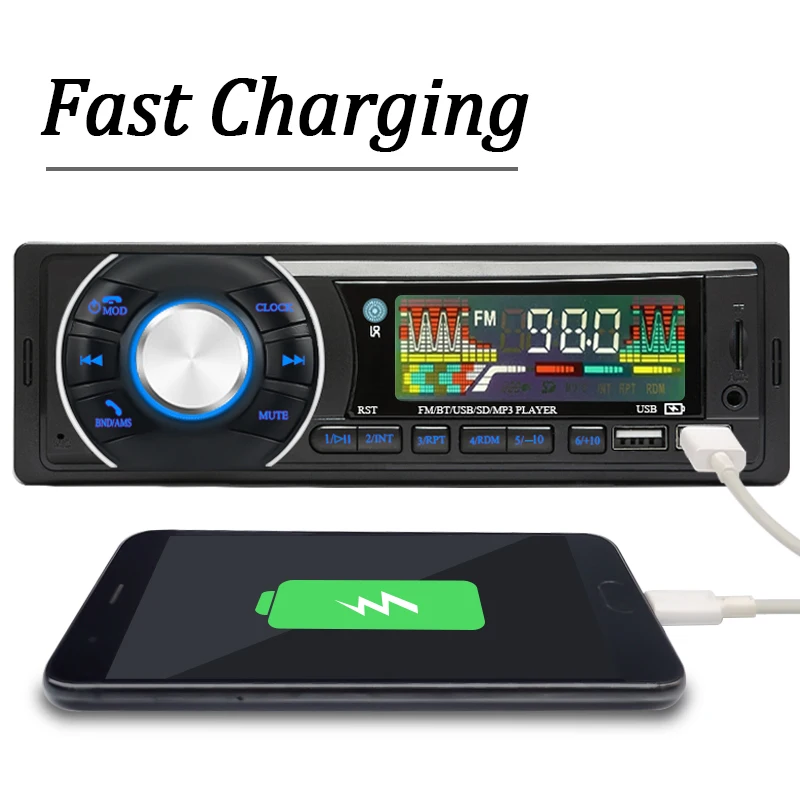 SINOVCLE Car 1din Audio Radio Bluetooth Stereo MP3 Player FM Receiver 12V Support Phone Charging AUX/USB/TF Card In Dash Kit