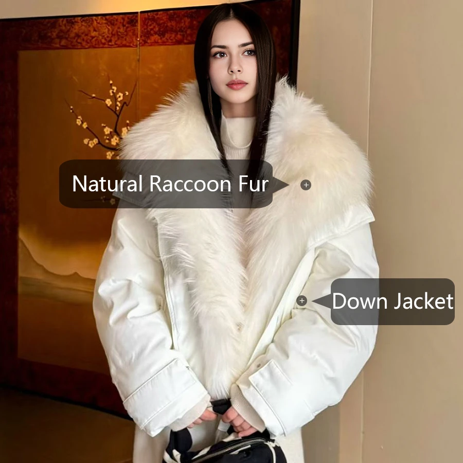 أسفل سترة مع الراكون الفراء طوق الشتاء الفراء الحقيقي جودة عالية الدافئة أزياء النساء الملابس