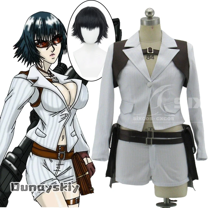 

Game DMC 4 Lady Mary Cosplay Costumes Summer Casual Sexy V-neckline Shirt Two Piece Sets Outfit Lady Mary Anime Wig Prop Suits
