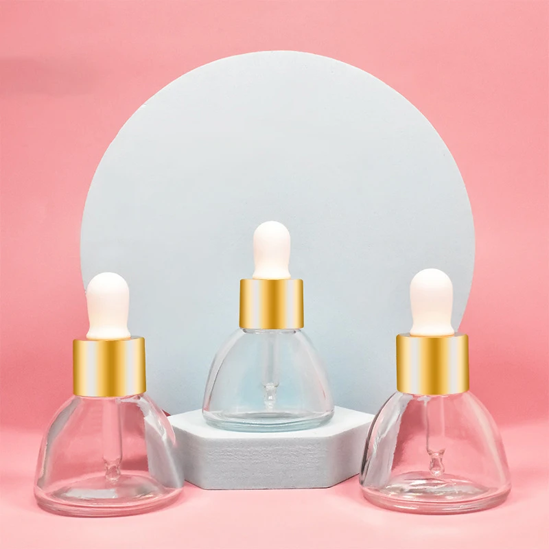 15ml 30ml Dropper Bottle Glass Vials Essential Oil Bottles Golden Lid Subuliform Bottle Empty Cosmetic Packaging Container