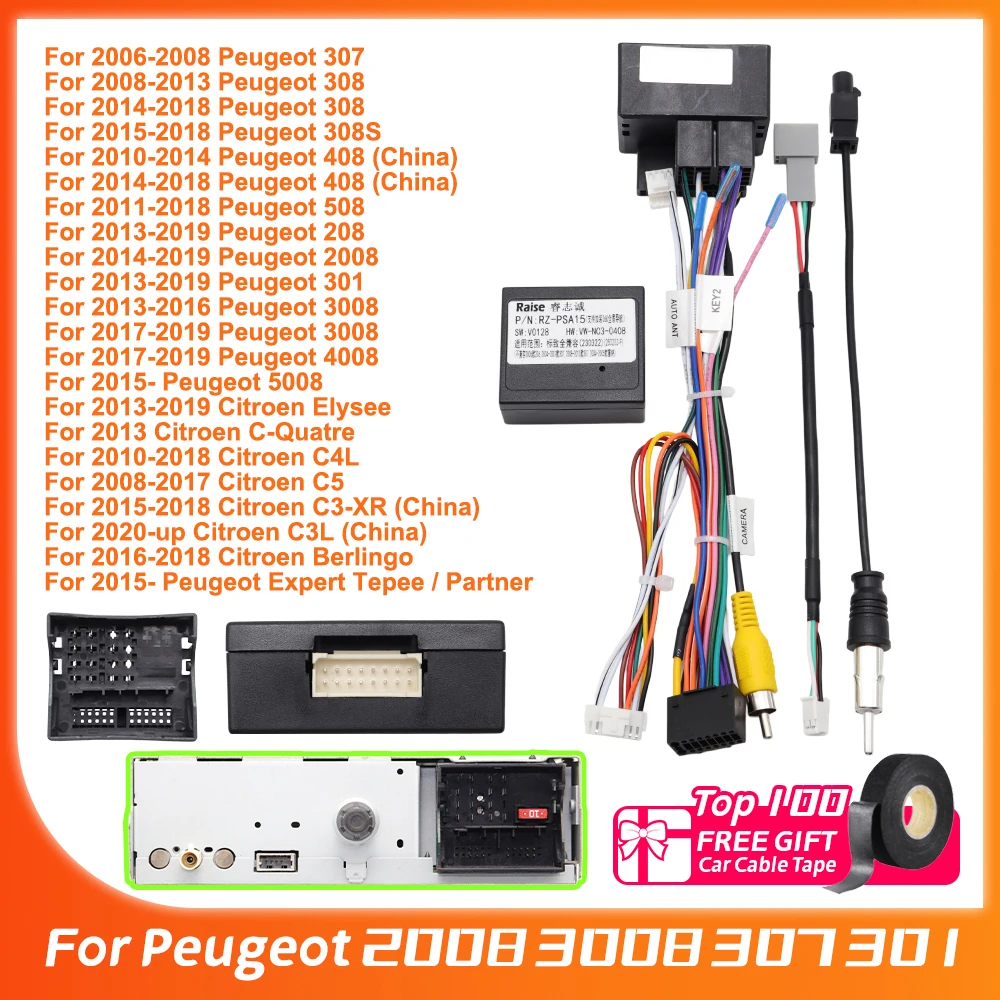 Para Peugeot 2008 3008 307 301 Partner, para Citroën C5 C4 C3, cable adaptador de 16 pines a arnés de cableado, decodificador CANBUS, adaptador de cable Quad Lock para coche