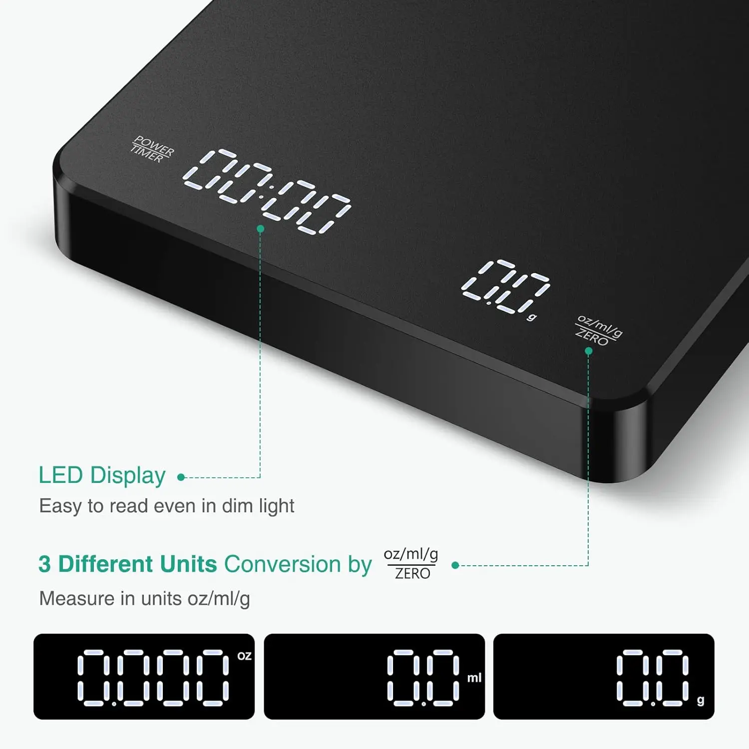 3 كجم/0.1 جرام شاشة الكريستال السائل موازين القهوة 250 مللي أمبير أوقية/مل/جم التوازن مع توقيت عالية الدقة المقاومة للحرارة 135 ℃   قياس الوزن #3