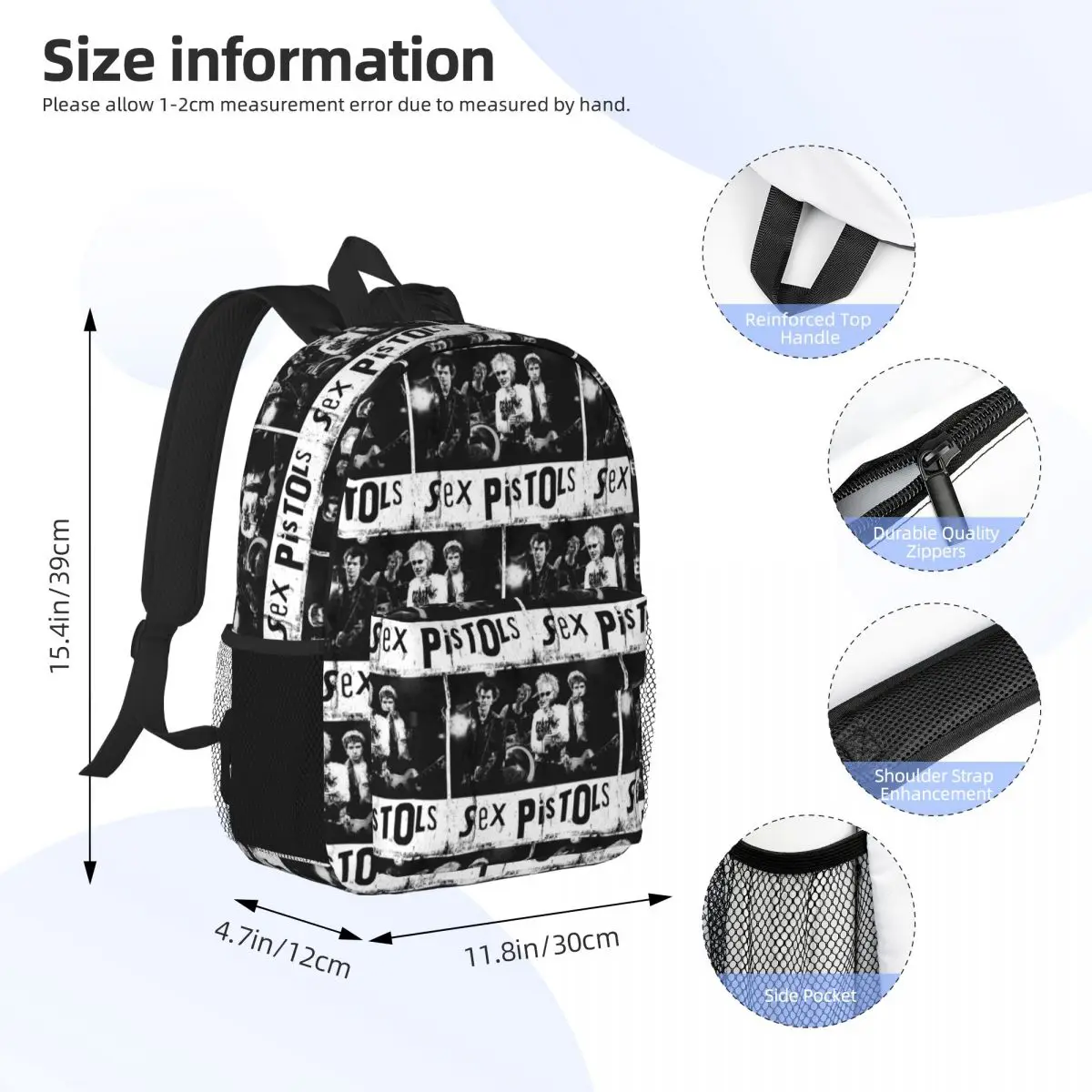 Heavy Metal Sex Pistols Rock Band Backpack Student Boys Girls BookBag Men Women School Bag Computer Shoulder Bags