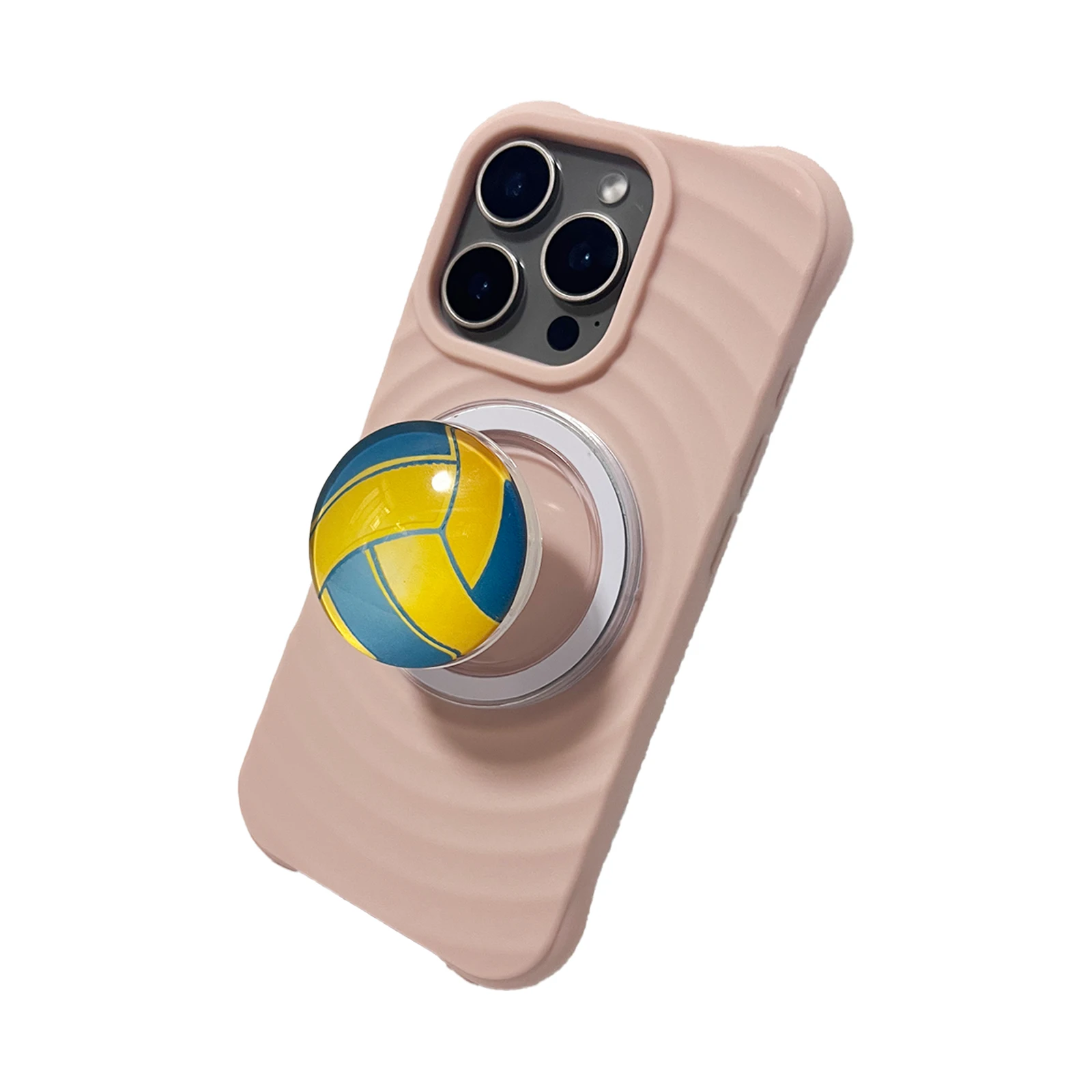 Support de téléphone portable en forme de ballon de volley 3D en cristal coréen avec support magnétique pour iPhone 17 Pro Max Griptok Grip Tok