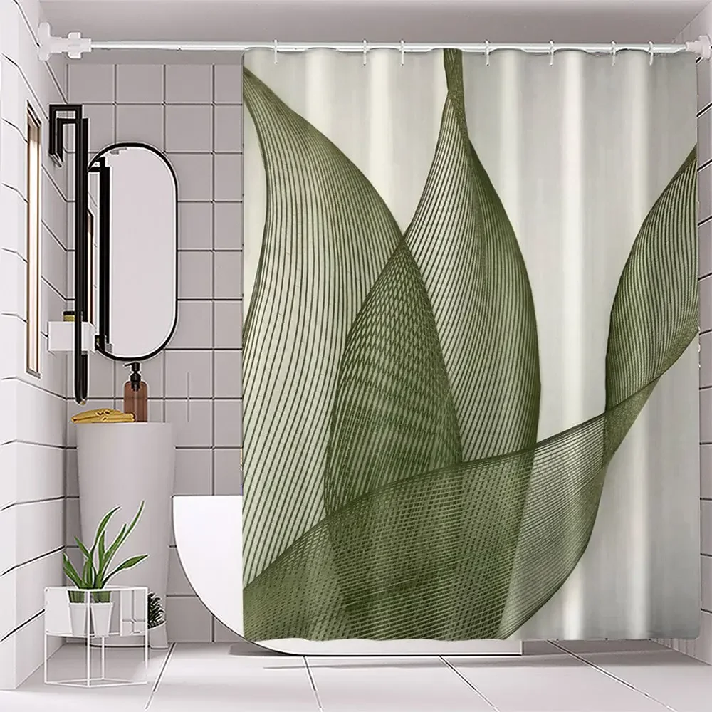 

Занавеска для душа с текстурой зеленого листа — без сверления, подвесная, цветочный дизайн, всесезонное использование, легкая и легко чистится