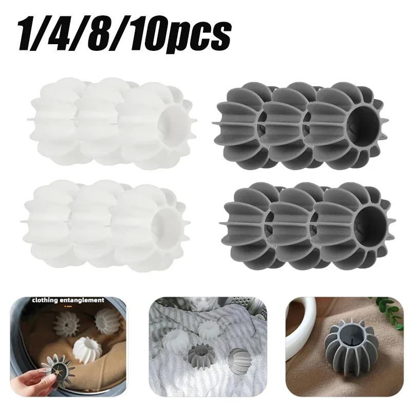 

1/4/8/10Pcs Silicone Laundry Ball Clothes Stain Removal And Knot Prevention Cleaning Tool Reusable Pet Hair Remover Laundry Ball