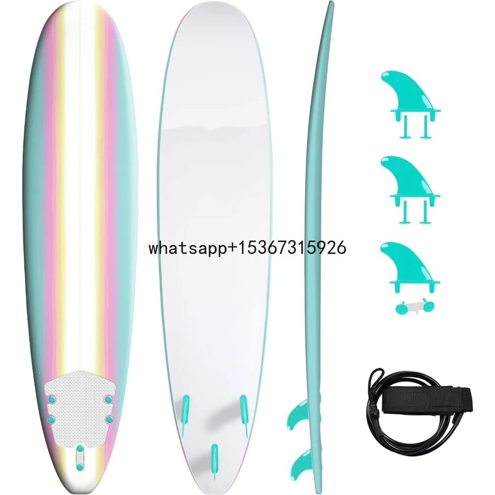 Surfboard, Soft Foam Construction Classic Surfboard, Strong EPS Core with 3 Stringer System Classic Soft Top Foam 8ft Surfboard