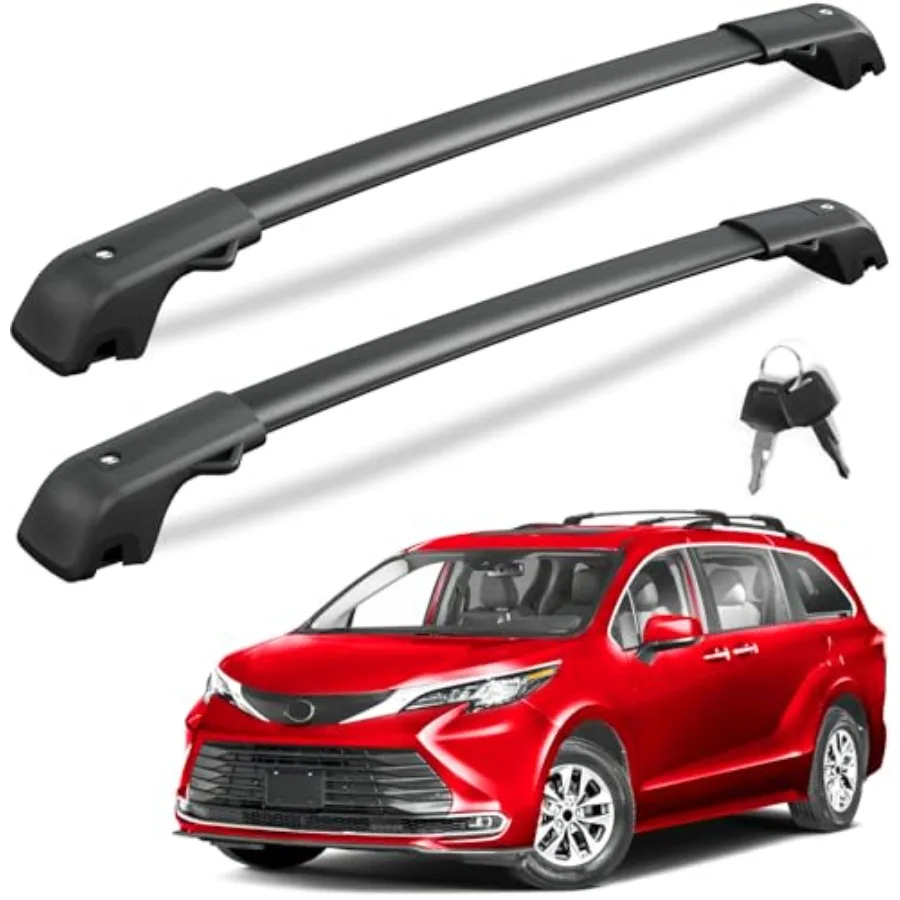

Багажник на крышу с замком, грузоподъемность 300 фунтов, для Toyota Sienna 2021-2026, алюминиевый, противоугонный, для перевозки грузов, багажная корзина, сумка-багажник