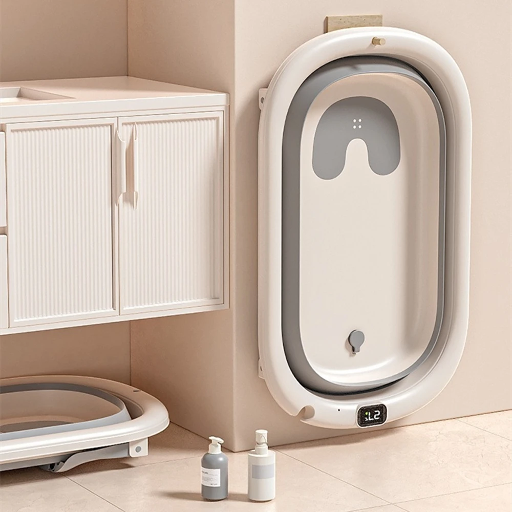 

Складная портативная детская ванна, детский душ, раковина, сиденье для ванны с датчиком температуры, нескользящий мягкий коврик для душа из полипропилена