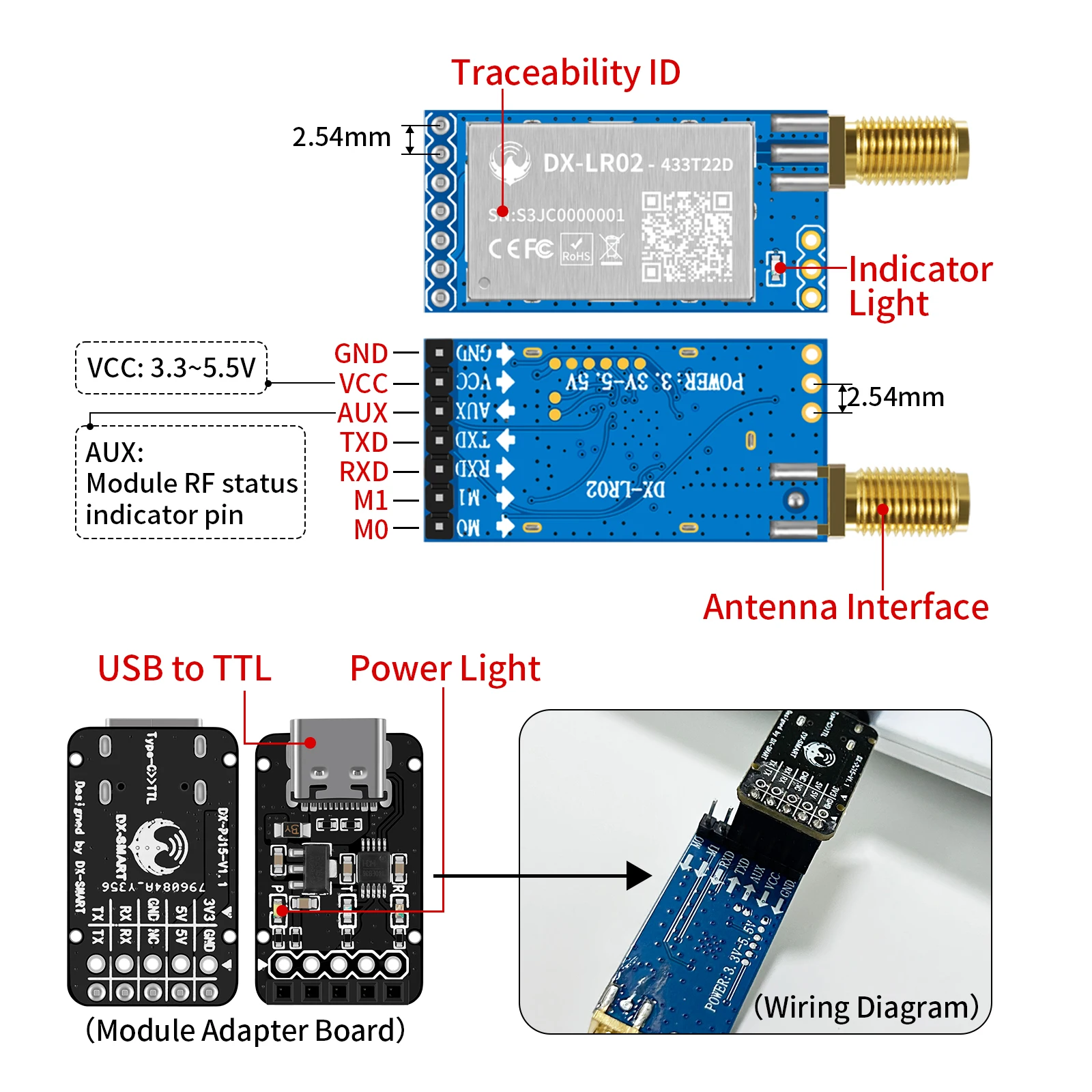 DX-LR02 LoRa Module 433MHz 22dBm 5KM Long Range Wireless IoT Communication for Smart Metering/City/Agriculture