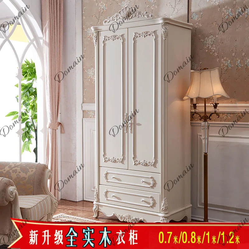 European-style all-solid wood wardrobe upgraded hand-carved wardrobe bedroom storage balcony storage cabinet ivory white