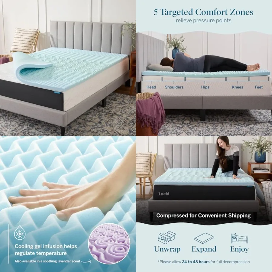 

2 Inch Gel Memory Foam Mattress Topper, King size – 5 Zones – Cooling Gel Infusion