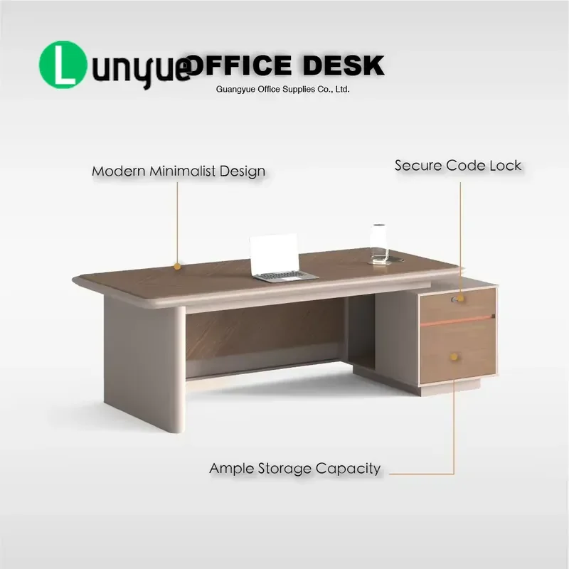 Modern Executive Desk with Locker Security Combination Lock Built-in Charging Station for Manager Office Furniture