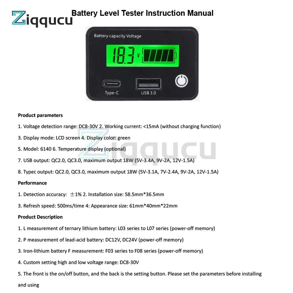 Battery Monitor DC8-30V Digital Battery Capacity Tester Voltage Temp Meter Gauge for 12V 24V Marine RV Battery