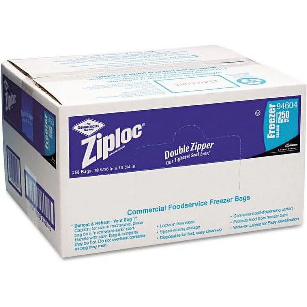 

Gallon Size 250ct Double Zipper Freezer Bags with Easy Open Tabs Food Storage Smart Zip Plus Seal
