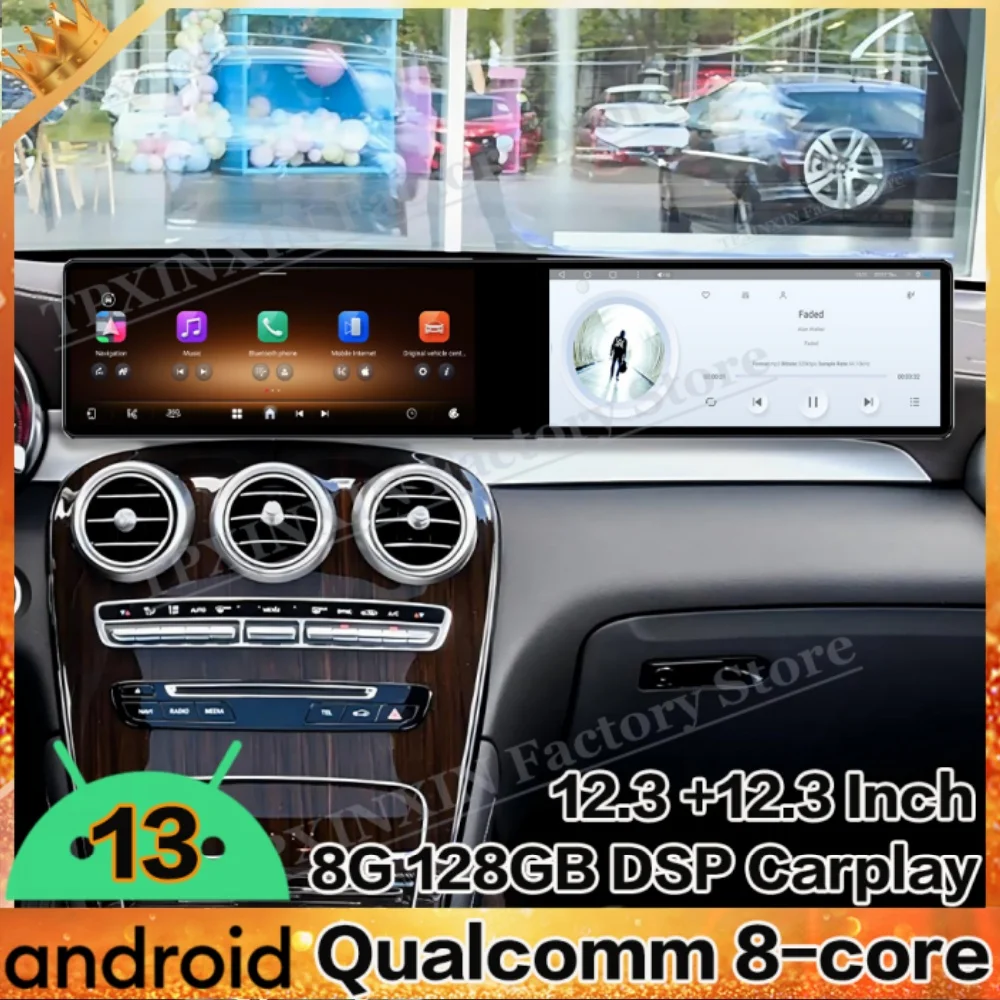 8-Core Dual Screen Android 13 For Benz GLC 200 260 300 2015-2021 Multimedia GPS Navigation Car Radio Stereo Receiver Head Unit
