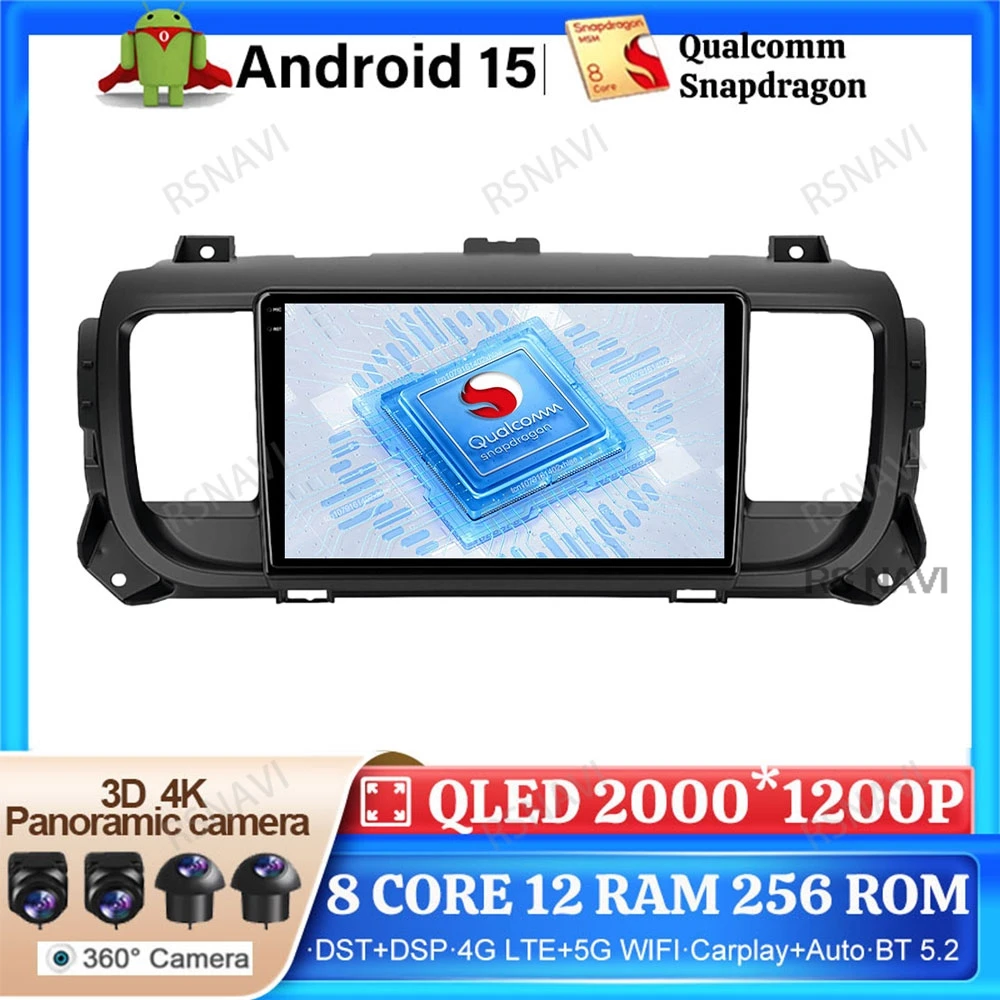 Автомобильное радио Android 15 для Citroen Jumpy III 3 SpaceTourer 1 для Peugeot Expert 3 2016 2017 2018-2021 4G LTE навигация 5G WIFI