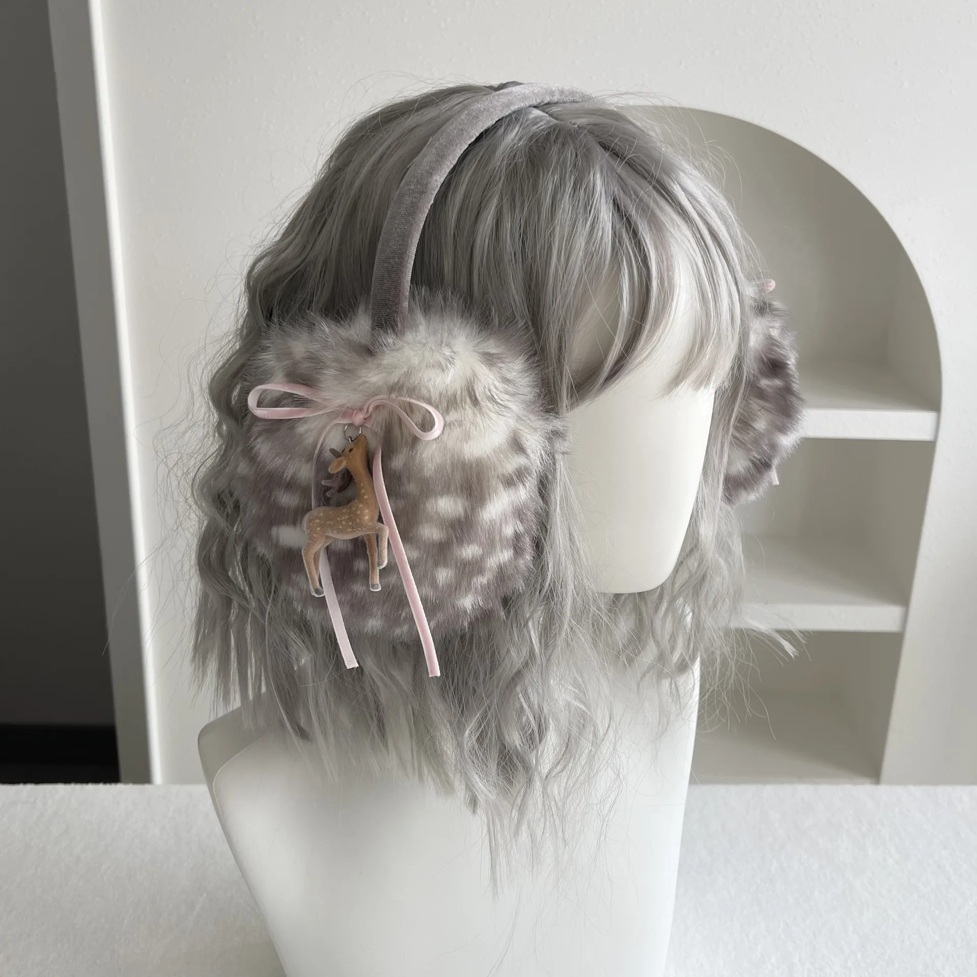 Cute Sweet Deer Bow Earmuffs Winter Plush Forest Style Girls Japanese Earmuffs Cosplay Warm Windproof Earmuffs