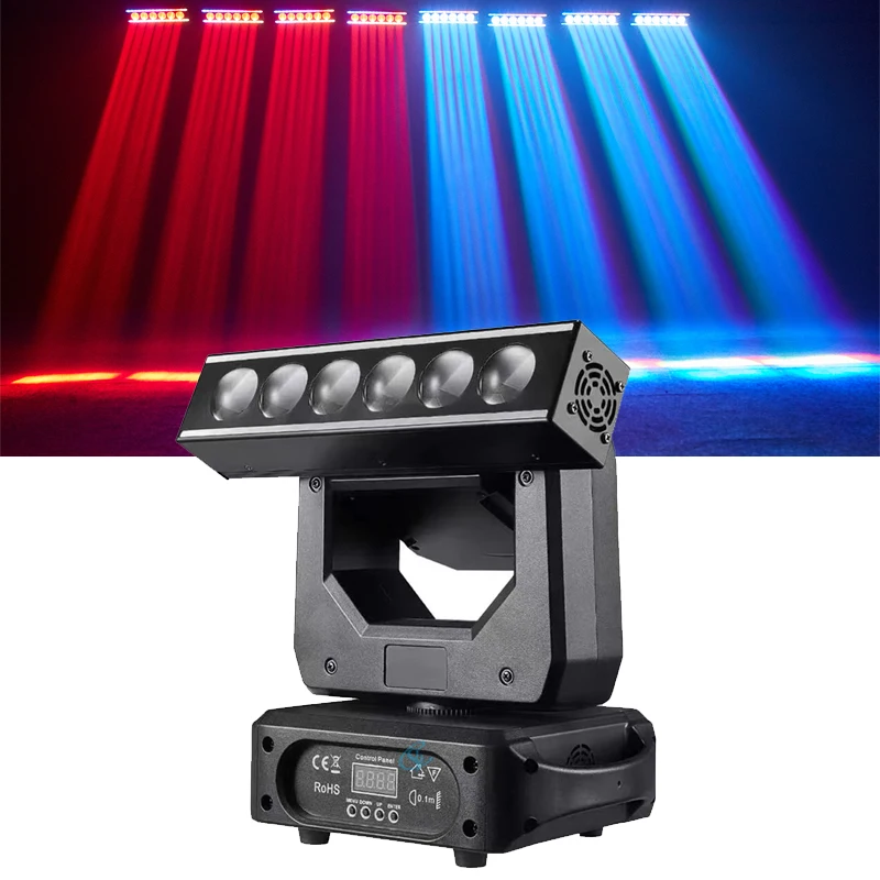 เวทีแสง 6x20W LED RGBW Beam Moving Head Light ดิสโก้ DJ Effect Lighting DMX512 สําหรับปาร์ตี้คอนเสิร์ตคลับละคร