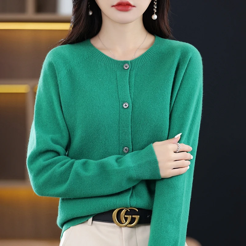 New Fashion Spring And Autumn Wool Women\'s O-Neck Cardigan Sweater 24 Women\'s Osmanthus Needle Clothing Grace Knitted Korean Top