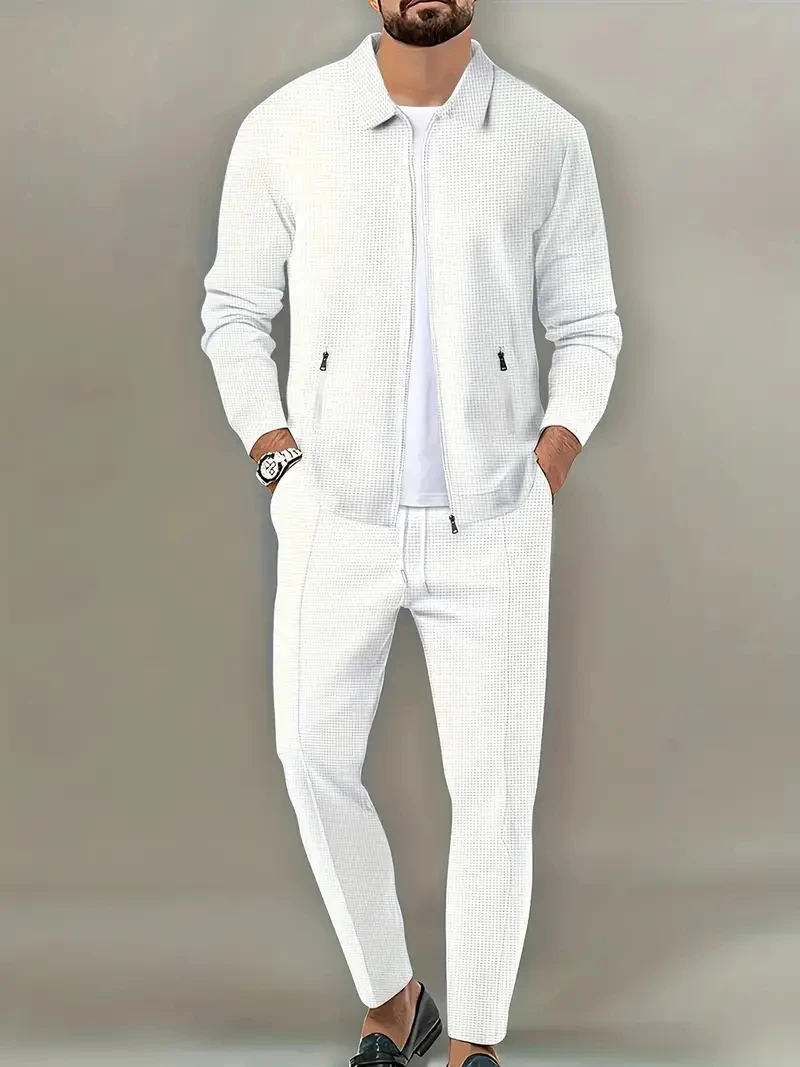 2 Pieces Classic Men's Sportswear Set - Soft, Breathable, Full Zip Tracksuit