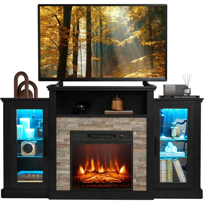 

Electric Fireplace TV Stand for TVs Up to 65 Inches, 18-inch Fireplace Insert with APP Control, Remote Control, 16 Color Lights