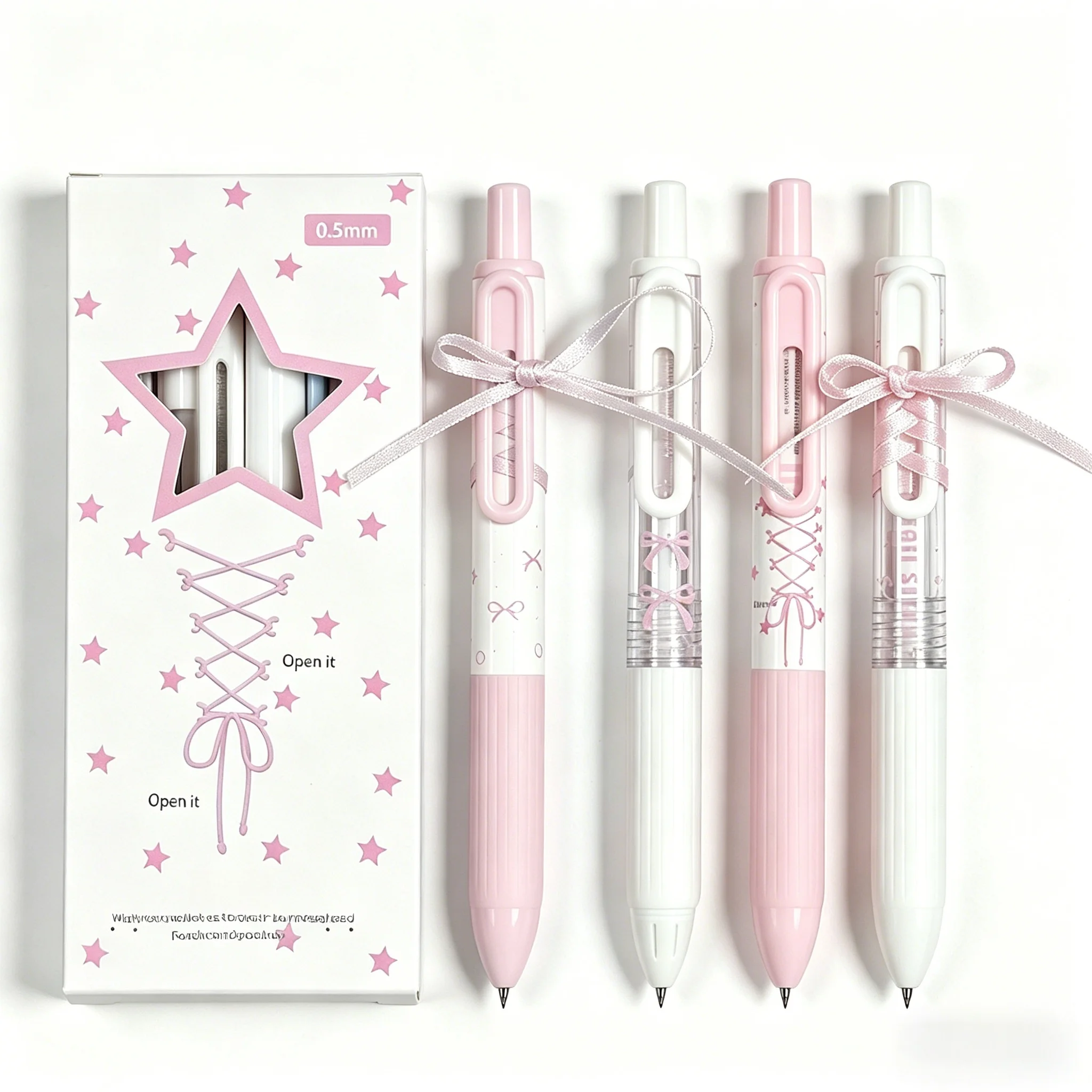 

Cute Ballet Ribbon Gel Pens Set - 0.5mm ST Tip Quick Dry Black Ink, Aesthetic Ballpoint Pens for Students, School Office Supplie