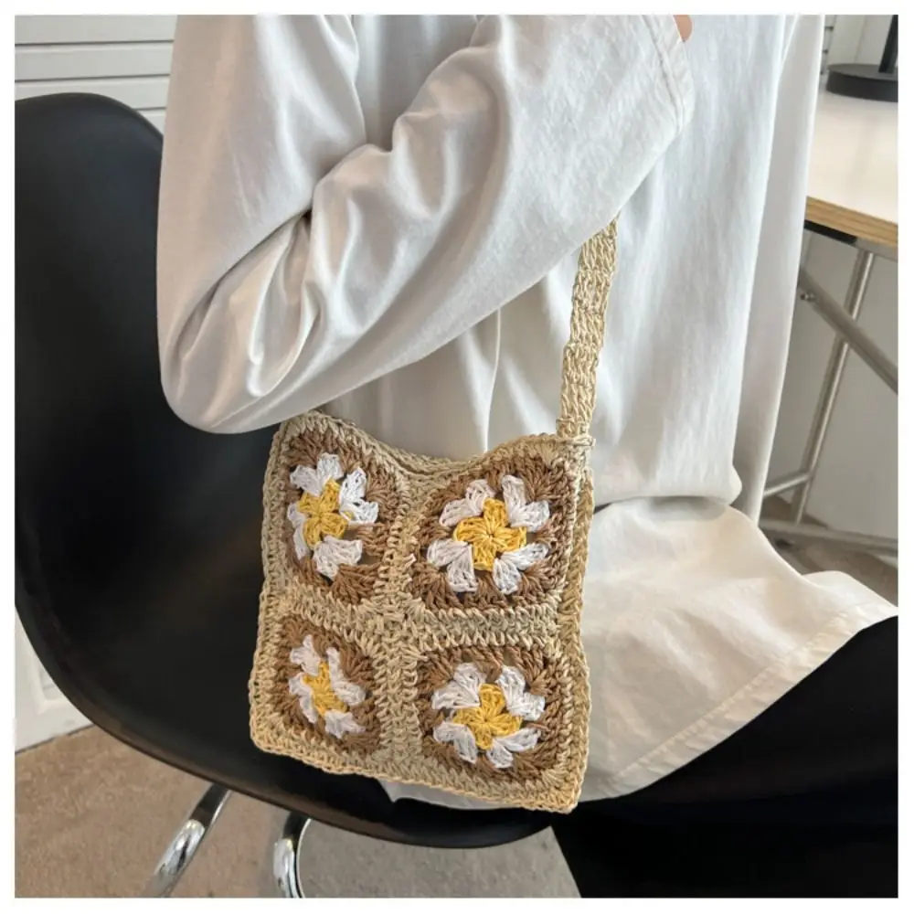 Women\'s Crochet Shoulder Bag Vintage Handmade Weaving Straw Crossbody Bag Bohemia Hollow Messenger Handbag