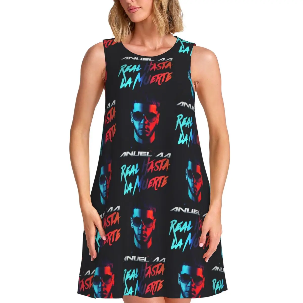 

Custom Fashion Hot Rapper A-Anuels Women's Sleeveless Dress Sundress Casual Pockets For Travel Beach Dress