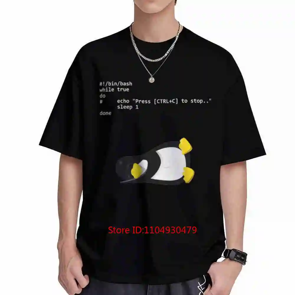 Sleeping Tux Loop Linux Geek Nerd Penguin Short Sleeve Tee 100% Cotton T-Shirt
