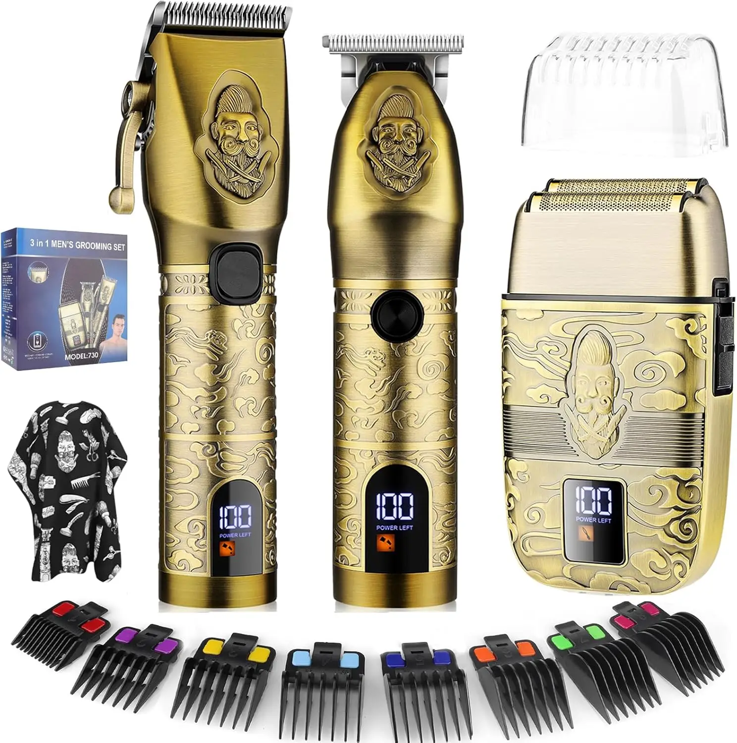 

Professional Men's Hair Clippers Trimmer Shaver Set, Electric Razor Combo of 3, Barber Kit Gift