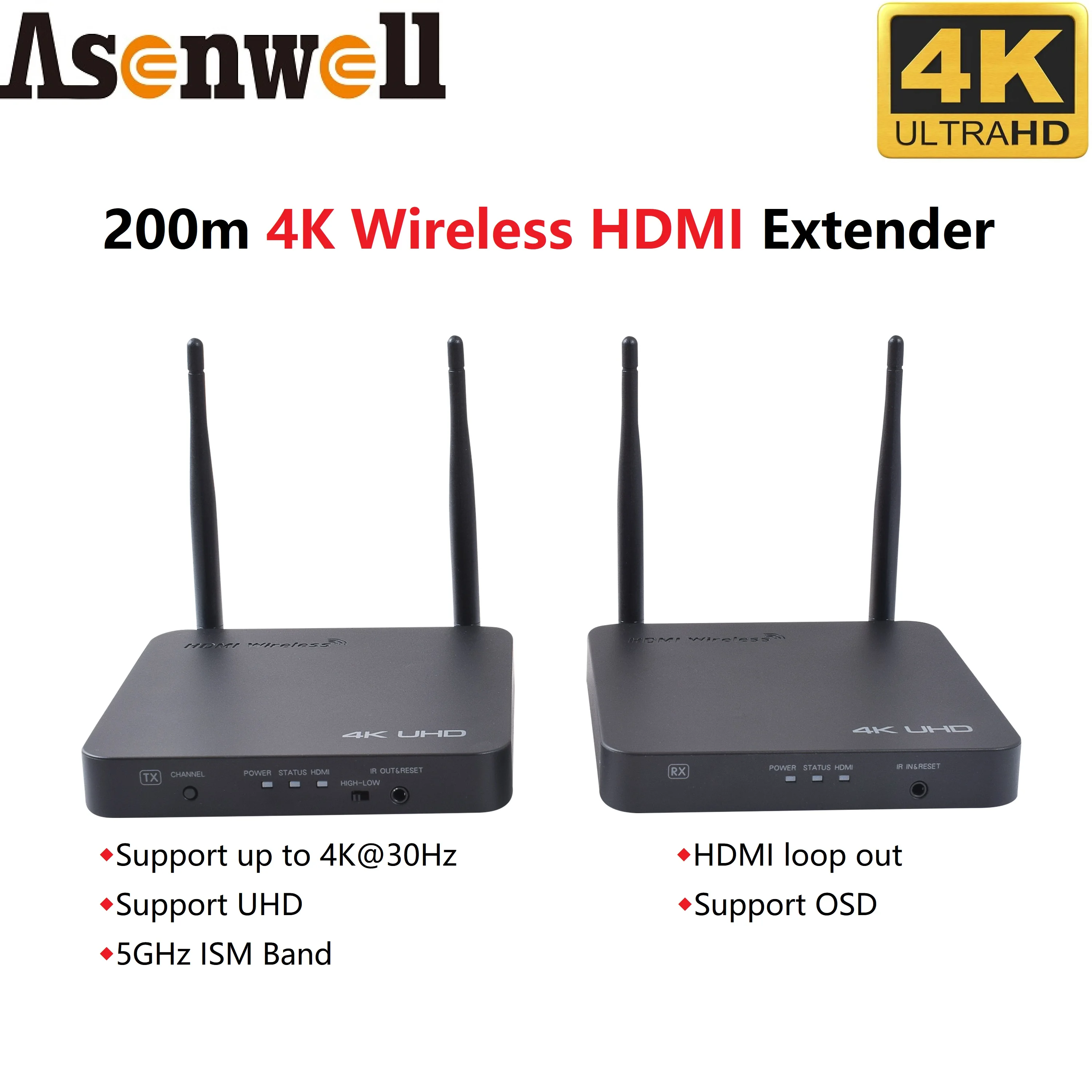 4K Wireless HDMI Transmitter and Receiver Loopout UHD HDMI Extender Up to 200m 656 Feet for CCTV DVD Camera