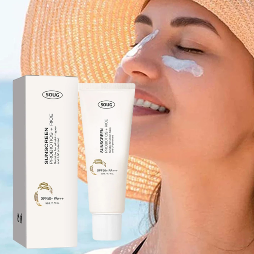 

Body Care SPF50+ 50ml Rices Probiotics Sunscreen Long Lasting Waterproof Sweatproof Sun Block Cream for Daily Life