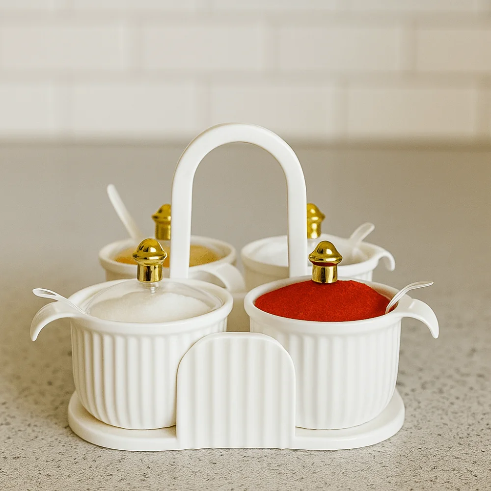 

Light Luxury Plastic Multi-grid Seasoning Box Sealed Moisture-proof Spice Container with Handle Salt Container Sugar