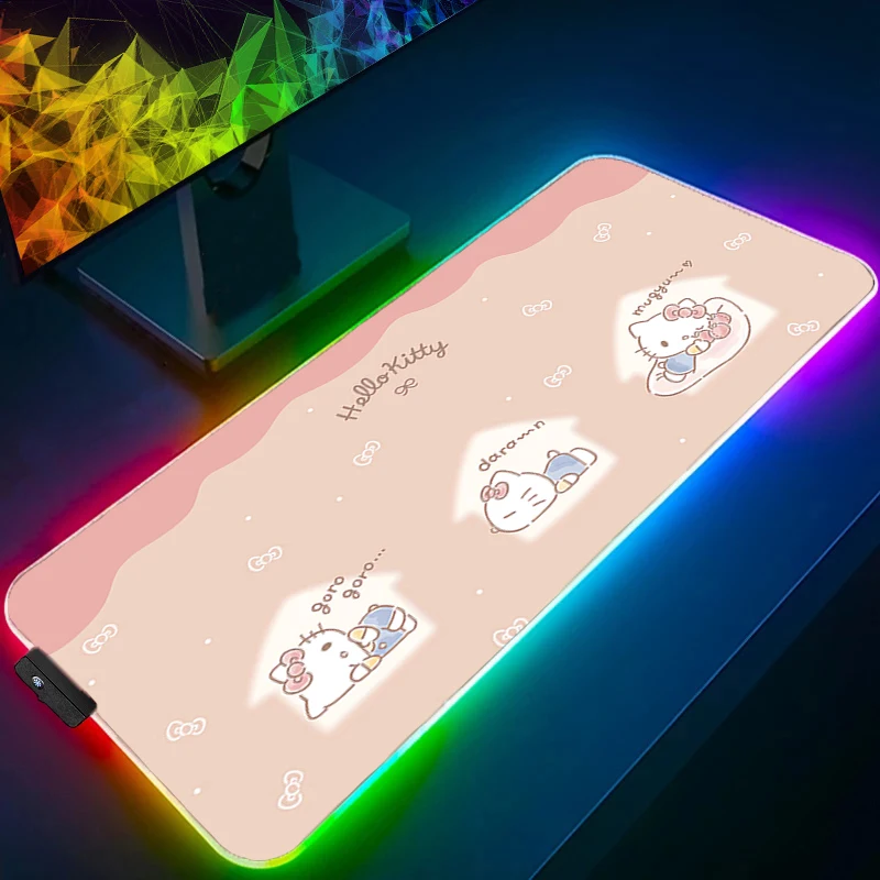 RGB Mouse Pad Hello Kitty gamer Large LED Lock Edge Keyboard NonSlip Rubber Computer Carpet Desk Mat PC Gamer Backlight MousePad