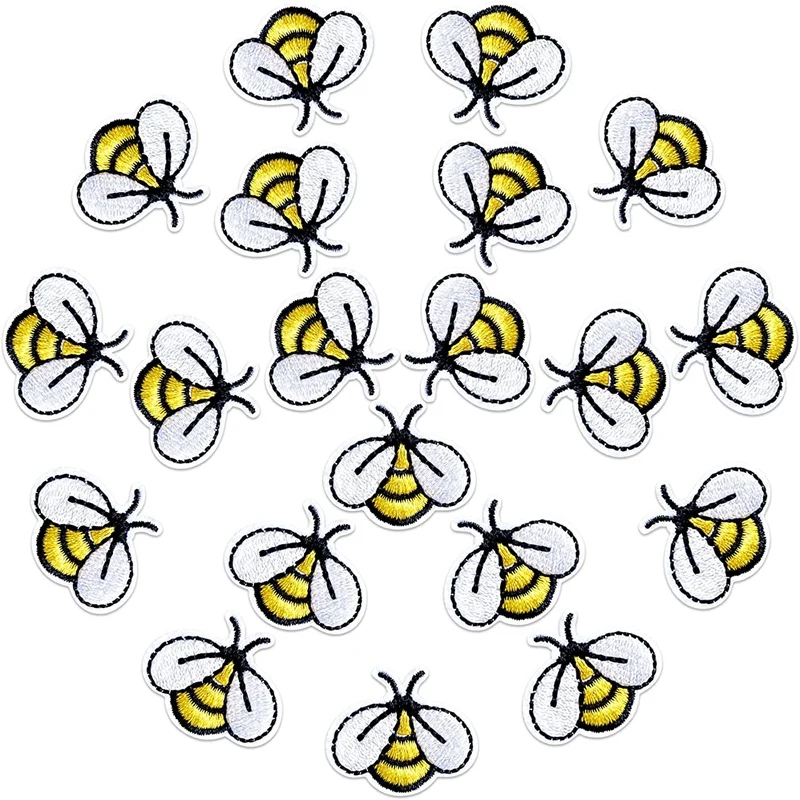 20 PCS Bee Sewing Patches Embroidered Applique Iron On Patches Sew On Decoration For Bags Clothes Jackets DIY Art