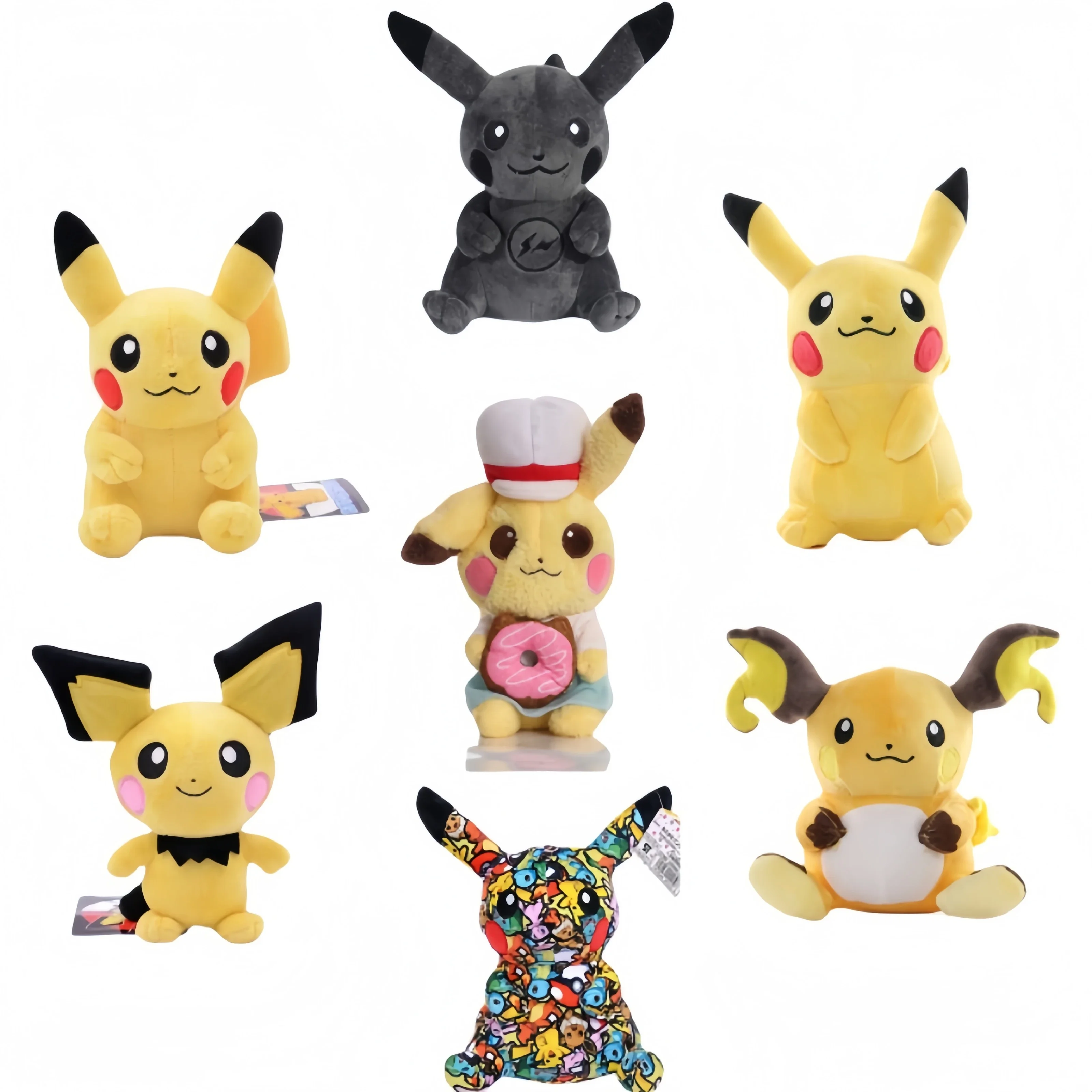 

Pokemon Dark Lightning Graffiti Pikachu Pichu Adorably Cartoon Anime Figure Raichu Stuffed Plush Doll Doughnut Pikachu Toys Gift