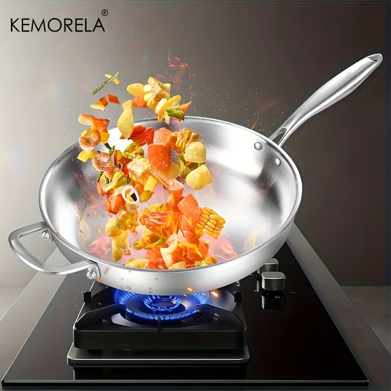 

Сковорода вок из нержавеющей стали KEMORELA 316, со съемной ручкой — индукционная совместима сковороды для жарки и шеф-повара, духовкой и посудомоечной машиной