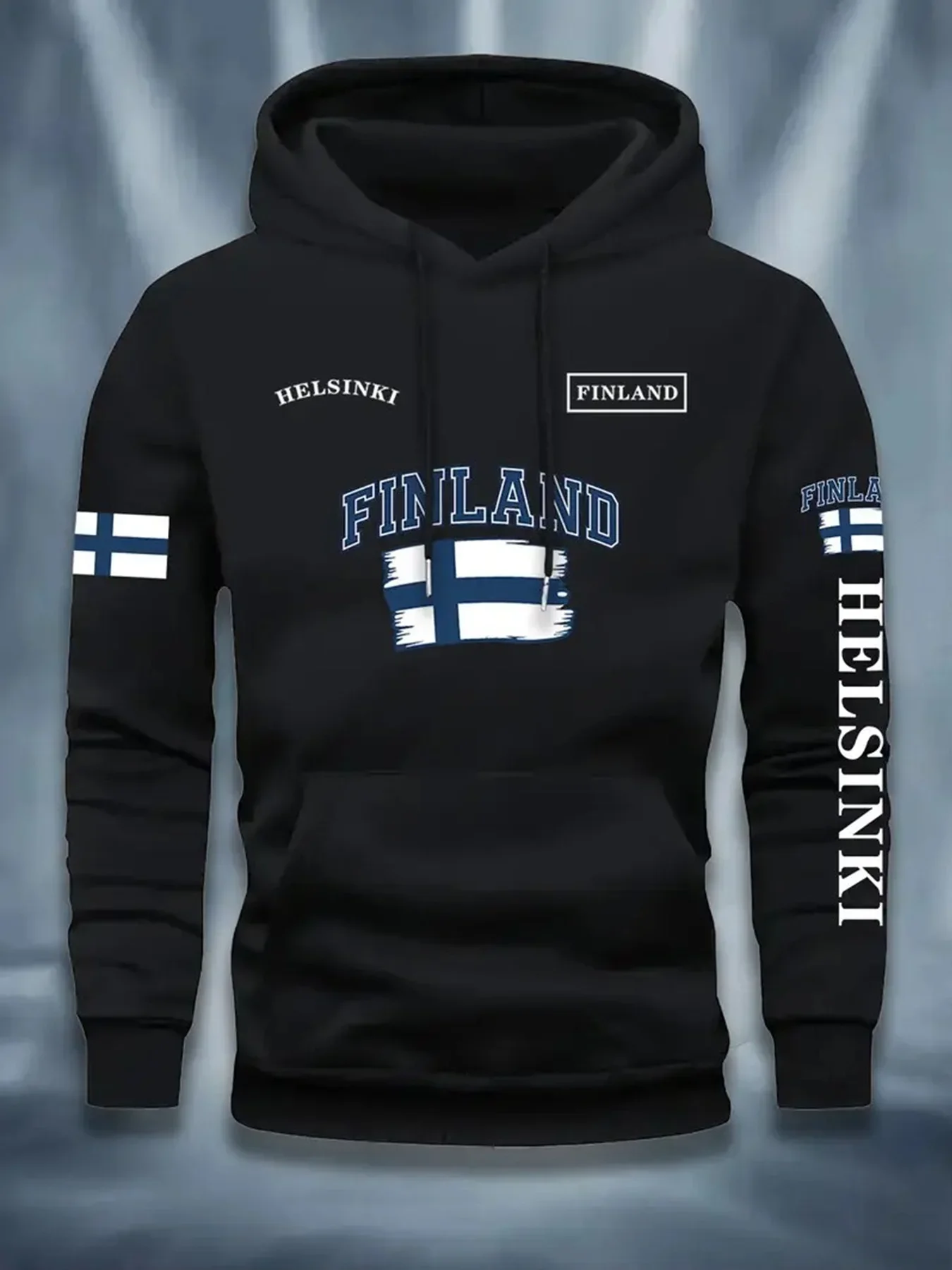 Men Finland Helsinki Hoodie National Flag Vintage Text Graphic Print Loose Fit Retro Streetwear Pullover Sweatshirt Autumn