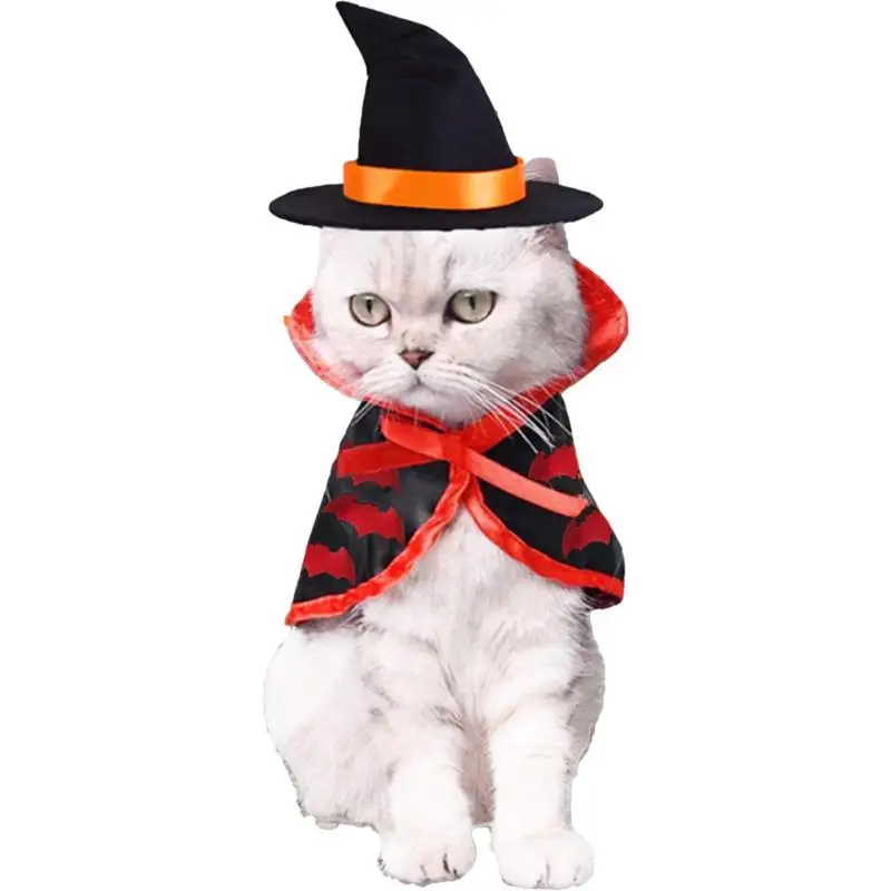 Costumes for Cats Pet Dog Clothes Cloak Shape Bat Pattern Add Halloween Atmosphere Pumpkin Pattern for Pet Cat Cosplay Clothes