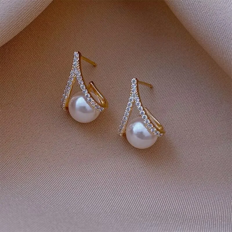 Modyle Korea New Fashion Gold Color Cross Crystal Drop Earrings for Women Elegant Cute Pearl Earrings Brincos Jewelry