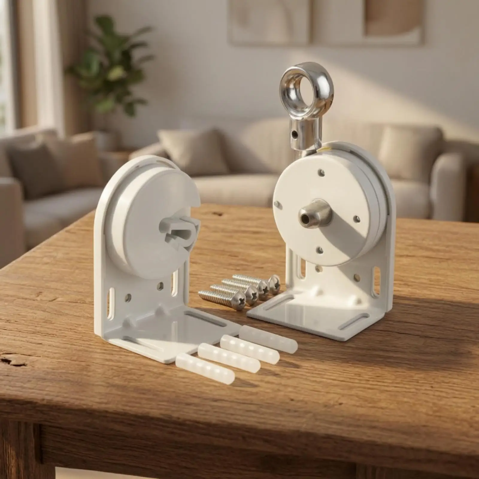 Manual Roller Blind Control Head for Outdoor Curtain System Zinc Alloy Windproof Cranking Unit with Mounting Kit